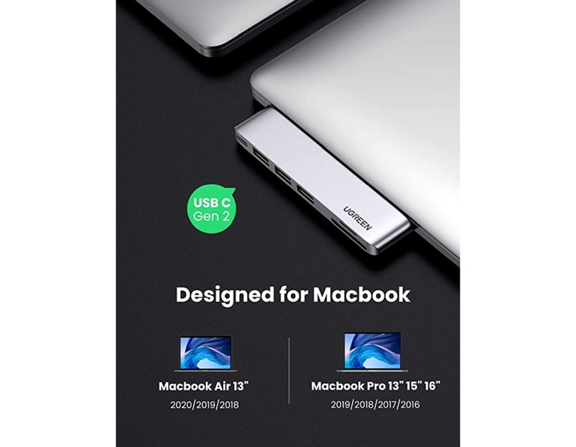 UGREEN 6-portni Dual USB-C HUB 3xUSB-A 3.0, 1xTF, 1xSD, 1xUSB-C, za MacBook Pro/Air, sivi