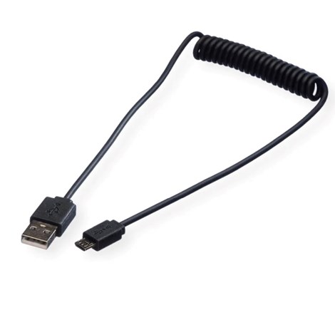 Roline USB2.0 kabel TIP A(M) na Micro B(M), spiralni, 1.0m, crni