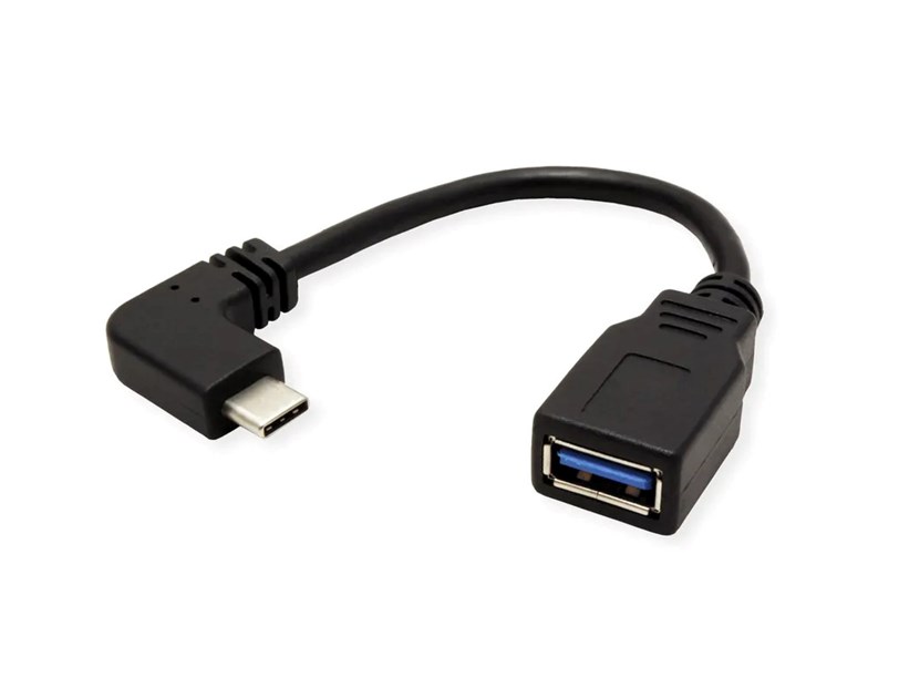 Roline USB3.2 Gen 1 kabel TIP A-C F/M kutni, 0.15m, crni