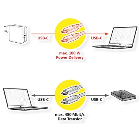 Roline VALUE USB2.0 kabel TIP C-C M/M, 100W, 3.0m, crni