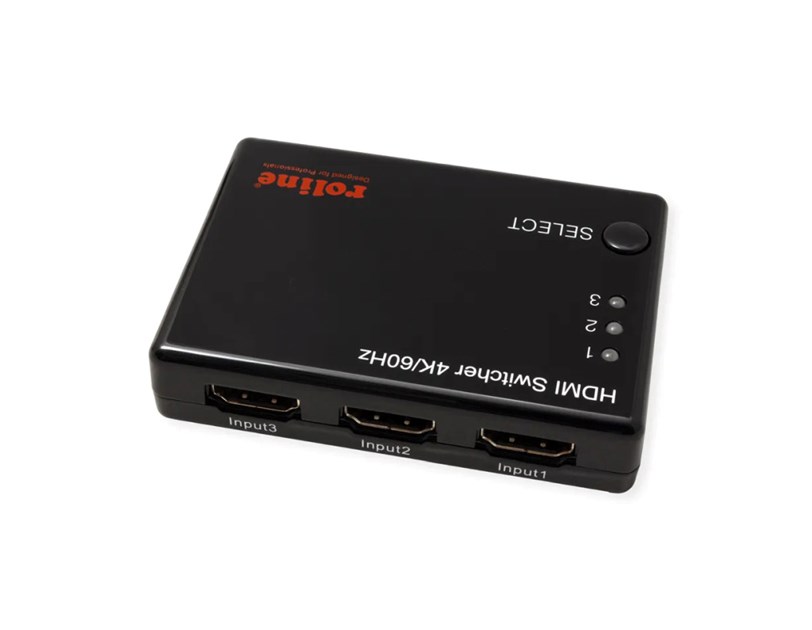 Roline HDMI trosmjerni preklopnik + daljinski upravljač, 4K (3 ulaza/1 izlaz)