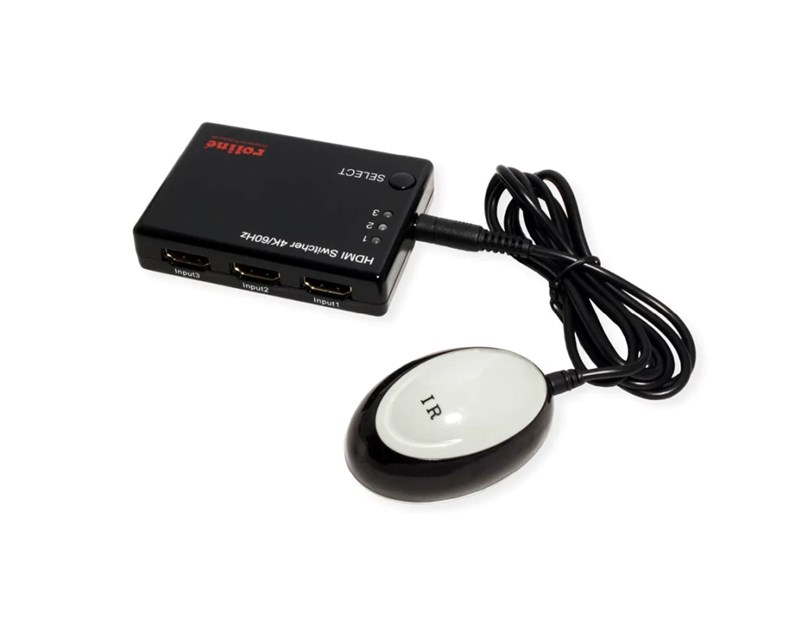 Roline HDMI trosmjerni preklopnik + daljinski upravljač, 4K (3 ulaza/1 izlaz)