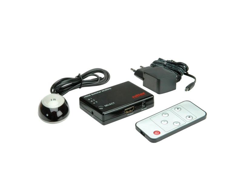 Roline HDMI trosmjerni preklopnik + daljinski upravljač, 4K (3 ulaza/1 izlaz)