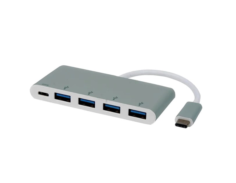 Roline Hub 4-porta USB3.0 + USB-C (PD), USB-C kabel, 0.1m