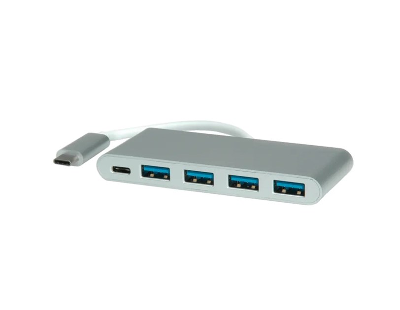Roline Hub 4-porta USB3.0 + USB-C (PD), USB-C kabel, 0.1m