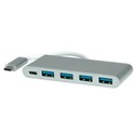 Roline Hub 4-porta USB3.0 + USB-C (PD), USB-C kabel, 0.1m