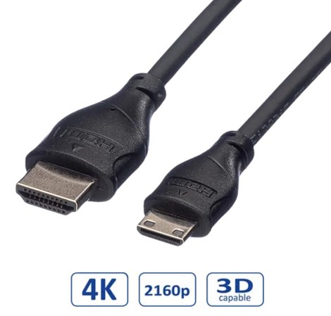 Roline HDMI kabel sa mrežom, TIP A (M) - TIP C (M) (mini), 2.0m