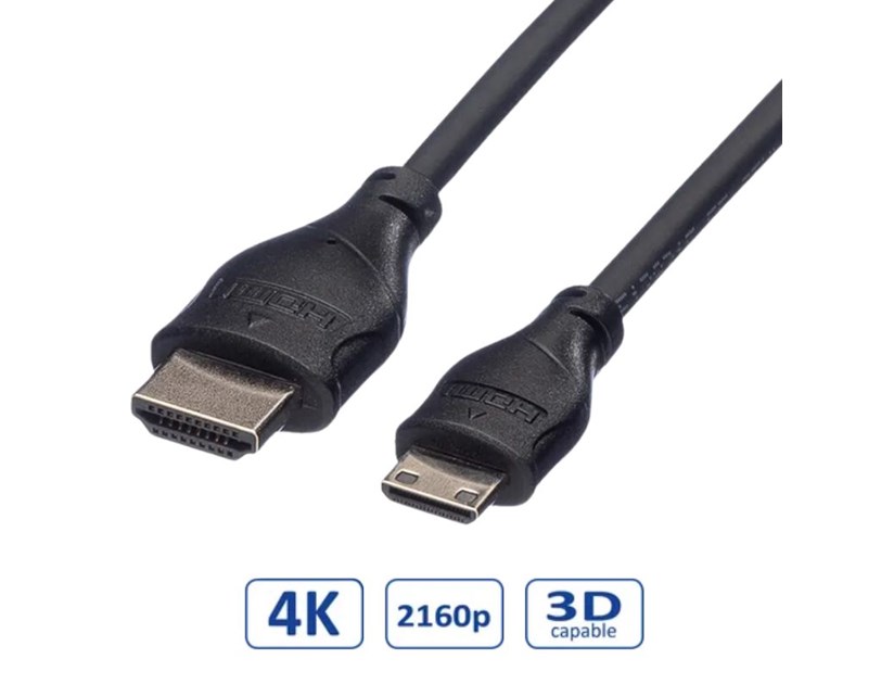 Roline HDMI kabel sa mrežom, TIP A (M) - TIP C (M) (mini), 2.0m