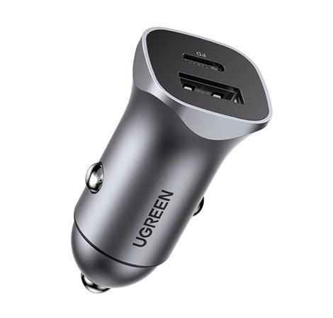 UGREEN auto punjač 24W, USB-C+USB-A, PD3.0/QC3.0, srebrni