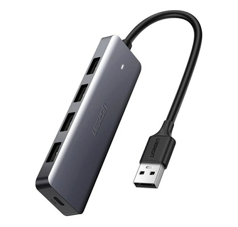 UGREEN 4-portni USB-A HUB 4xUSB-A 3.0 + micro USB power port, sivi