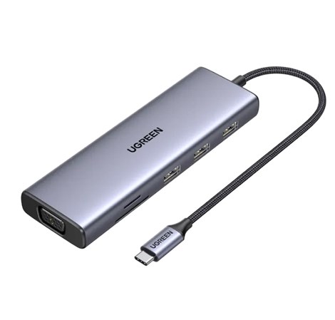 UGREEN 10-portni USB-C HUB 3×USB-A 3.0, 1xUSB- C PD, VGA, HDMI, 1xG-LAN, 1xSD, 1xTF, 3.5mm, sivi