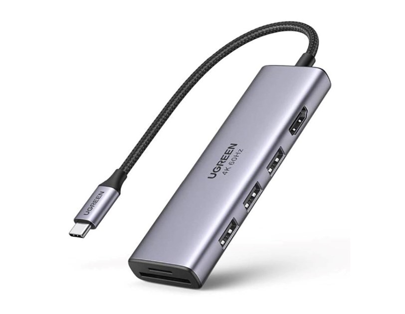 UGREEN 6-portni USB-C HUB 3xUSB-A 3.0, 1xHDMI 4K 60Hz, 1xSD, 1xTF, sivi 