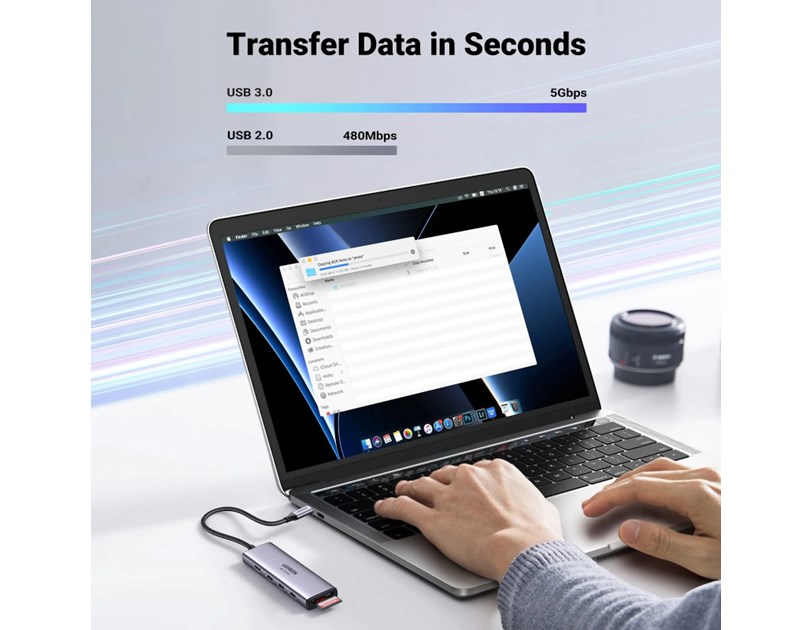 UGREEN 6-portni USB-C HUB 3xUSB-A 3.0, 1xHDMI 4K 60Hz, 1xSD, 1xTF, sivi 