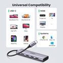 UGREEN 6-portni USB-C HUB 3xUSB-A 3.0, 1xHDMI 4K 60Hz, 1xSD, 1xTF, sivi 