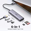 UGREEN 6-portni USB-C HUB 3xUSB-A 3.0, 1xHDMI 4K 60Hz, 1xSD, 1xTF, sivi 