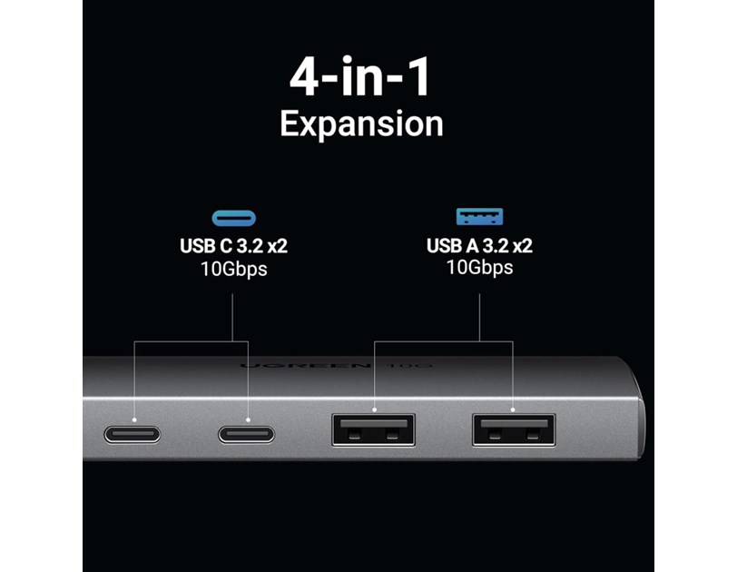 UGREEN 4-portni USB-C HUB 2xUSB-A, 2xUSB-C, 10Gbps, sivi