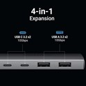 UGREEN 4-portni USB-C HUB 2xUSB-A, 2xUSB-C, 10Gbps, sivi