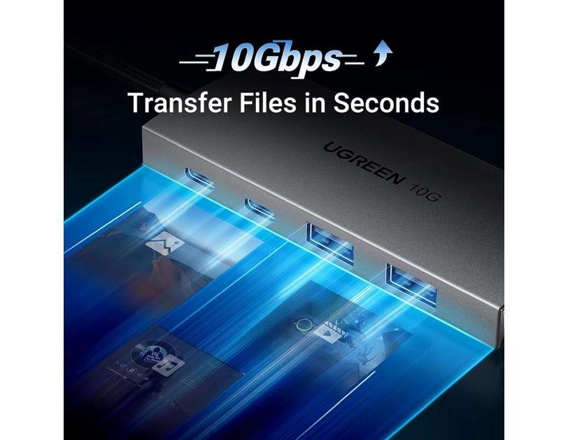 UGREEN 4-portni USB-C HUB 2xUSB-A, 2xUSB-C, 10Gbps, sivi