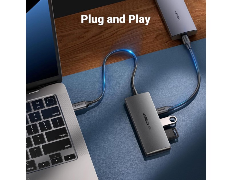UGREEN 4-portni USB-C HUB 2xUSB-A, 2xUSB-C, 10Gbps, sivi