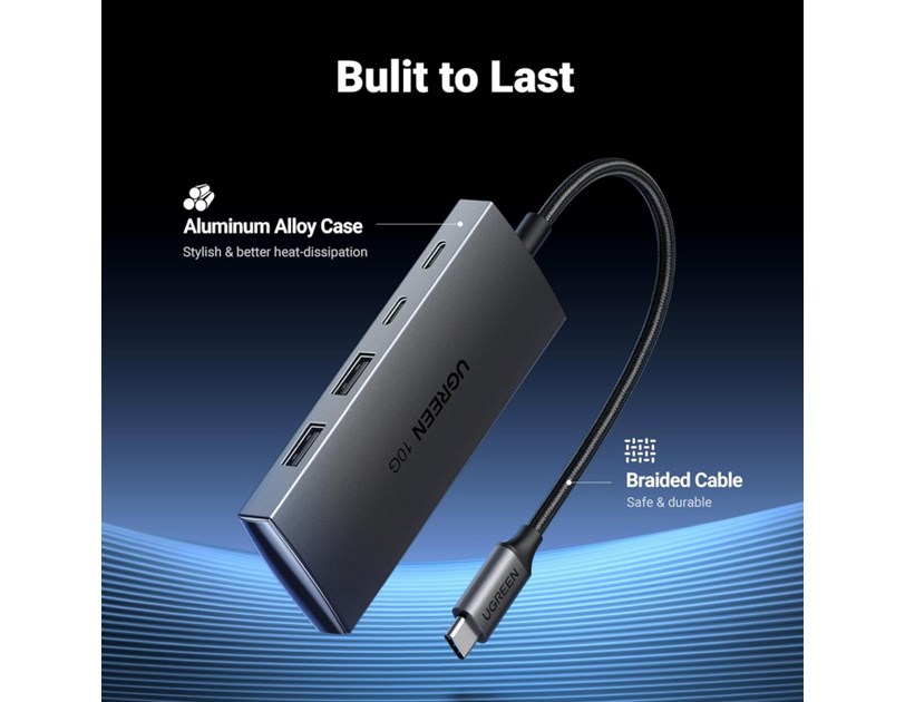 UGREEN 4-portni USB-C HUB 2xUSB-A, 2xUSB-C, 10Gbps, sivi