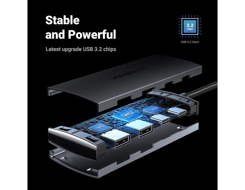 UGREEN 4-portni USB-C HUB 2xUSB-A, 2xUSB-C, 10Gbps, sivi