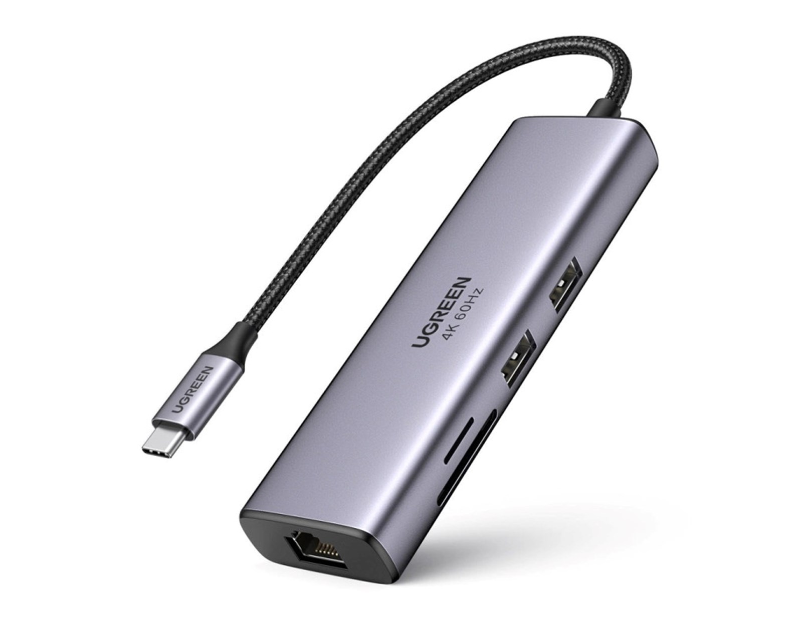UGREEN 7-portni USB-C HUB 2xUSB-A 3.0, 1xHDMI 4K 60Hz, 1xRJ45, 1xSD, 1xTF, 1x USB-C PD, sivi