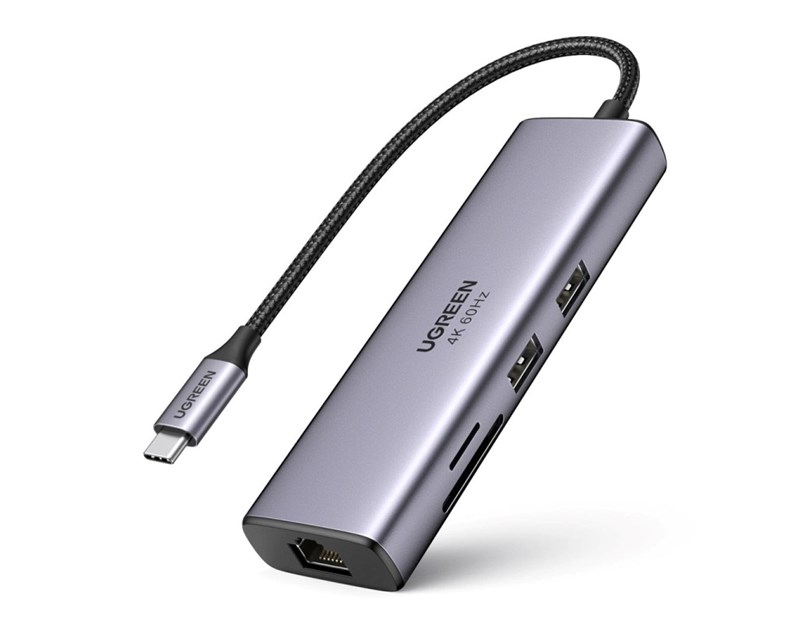 UGREEN 7-portni USB-C HUB 2xUSB-A 3.0, 1xHDMI 4K 60Hz, 1xRJ45, 1xSD, 1xTF, 1x USB-C PD, sivi 