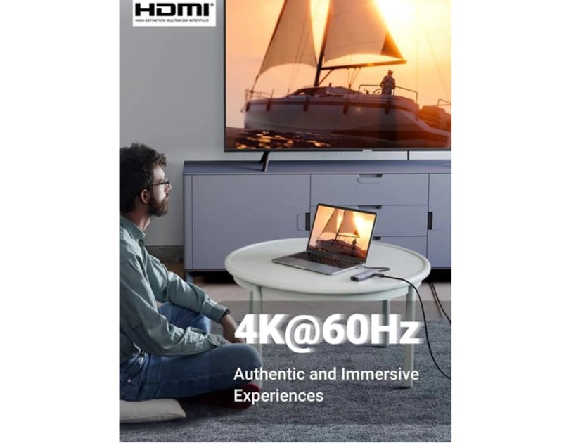 UGREEN 7-portni USB-C HUB 2xUSB-A 3.0, 1xHDMI 4K 60Hz, 1xRJ45, 1xSD, 1xTF, 1x USB-C PD, sivi 
