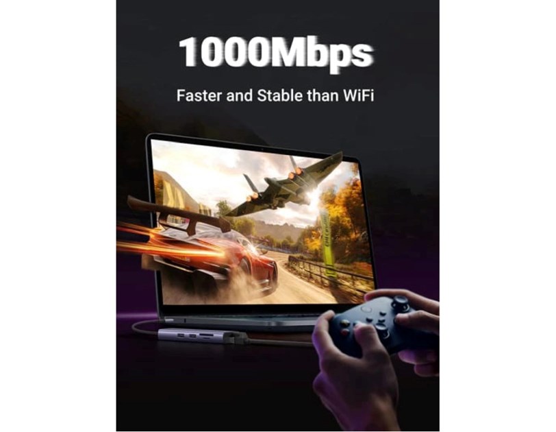 UGREEN 7-portni USB-C HUB 2xUSB-A 3.0, 1xHDMI 4K 60Hz, 1xRJ45, 1xSD, 1xTF, 1x USB-C PD, sivi 