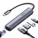 UGREEN 5-portni USB-C HUB 2xUSB-A 3.0 A, 1xHDMI, 1xRJ45, 1x USB-C PD, sivi