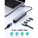 UGREEN 5-portni USB-C HUB 2xUSB-A 3.0 A, 1xHDMI, 1xRJ45, 1x USB-C PD, sivi