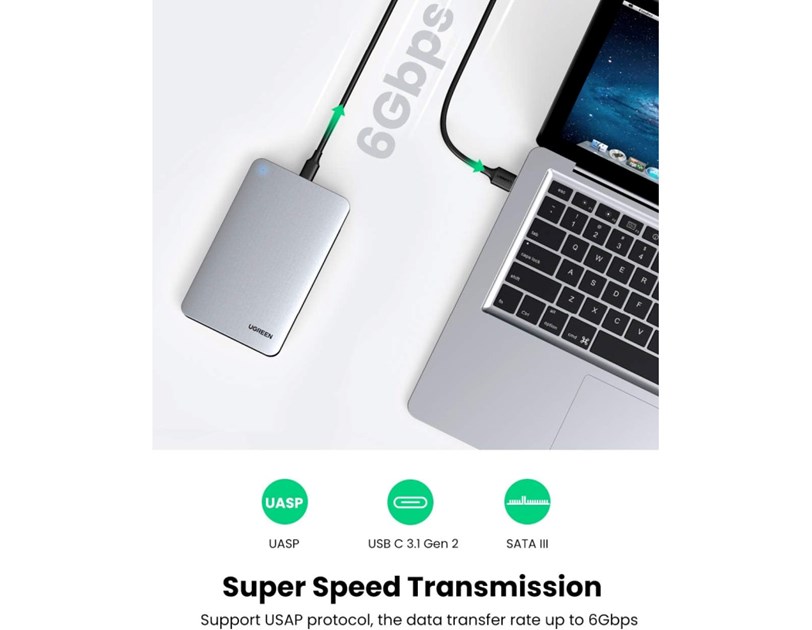 UGREEN vanjsko kućište, 2.5" HDD/SSD, SATA, USB-C 3.1