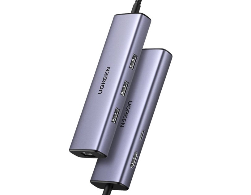 UGREEN 6-portni USB-C HUB USB-C 3×USB-A 3.0, 1×HDMI,1×RJ45,1×USB-C PD, sivi