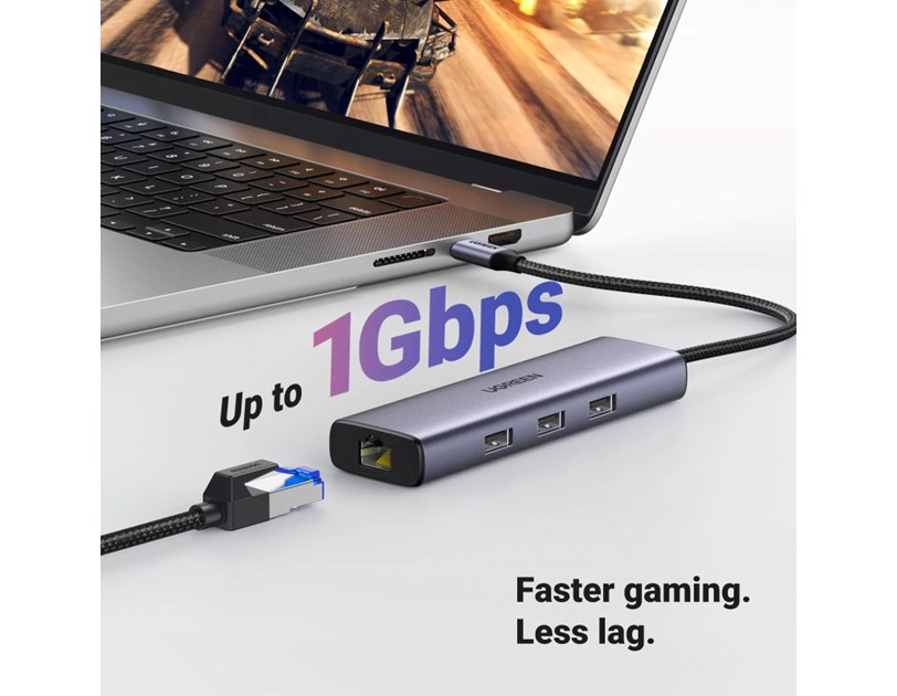 UGREEN 6-portni USB-C HUB USB-C 3×USB-A 3.0, 1×HDMI,1×RJ45,1×USB-C PD, sivi