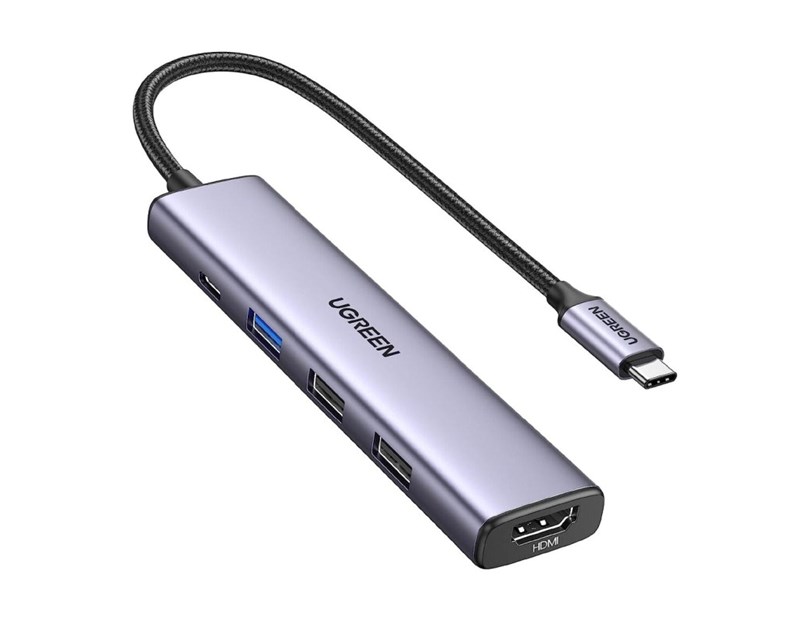 UGREEN 5-portni Revodok 105 USB-C HUB, 3xUSB-A, 1xUSB-C 100W PD, 1xHDMI 4K 30Hz, sivi