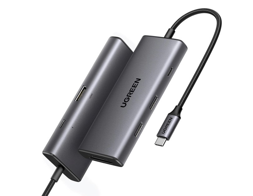 UGREEN 7-portni USB-C HUB 2x USB-A 3.2, 1xUSB-C, 1xUSB-C PD, 1xHDMI 4K 30Hz, 1xSD, 1xTF, sivi