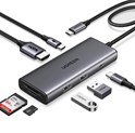 UGREEN 7-portni USB-C HUB 2x USB-A 3.2, 1xUSB-C, 1xUSB-C PD, 1xHDMI 4K 30Hz, 1xSD, 1xTF, sivi