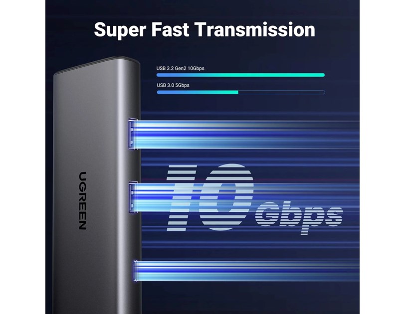 UGREEN 7-portni USB-C HUB 2x USB-A 3.2, 1xUSB-C, 1xUSB-C PD, 1xHDMI 4K 30Hz, 1xSD, 1xTF, sivi