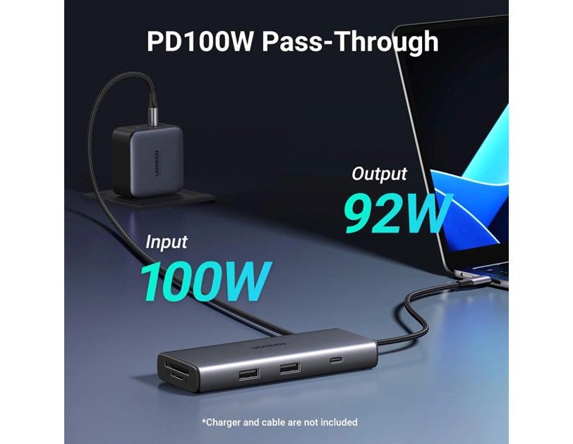 UGREEN 7-portni USB-C HUB 2x USB-A 3.2, 1xUSB-C, 1xUSB-C PD, 1xHDMI 4K 30Hz, 1xSD, 1xTF, sivi