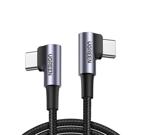 UGREEN USB-C (M) na USB-C (M), kutni 90°, 60W, 3A, PD 3.0, QC 4.0, pleteni kabel MFi, 1m
