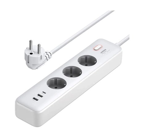 UGREEN CD286 naponska letva s prekidačem, 3x ŠUKO utičnica, Power Delivery USB-C, 2x USB-A, 2m, bijeli