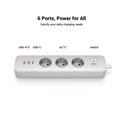 UGREEN CD286 naponska letva s prekidačem, 3x ŠUKO utičnica, Power Delivery USB-C, 2x USB-A, 2m, bijeli