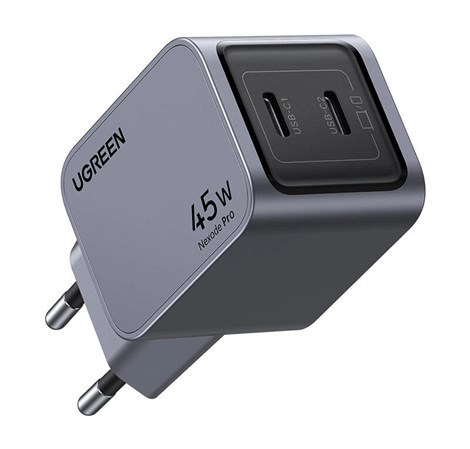 UGREEN Nexode Pro zidni punjač 45W, GaN, 2×USB-C, PD3.0/QC4.0, sivi
