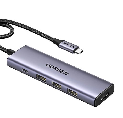 UGREEN 5-portni USB-C HUB 3x USB-A 3.2, 1xUSB-C PD, 1xHDMI 4K 30 fps, sivi