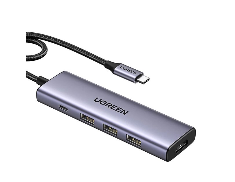 UGREEN 5-portni USB-C HUB 3x USB-A 3.2, 1xUSB-C PD, 1xHDMI 4K 30 fps, sivi