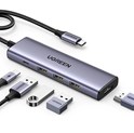 UGREEN 5-portni USB-C HUB 3x USB-A 3.2, 1xUSB-C PD, 1xHDMI 4K 30 fps, sivi