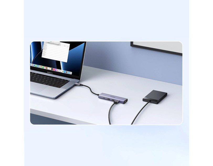 UGREEN 5-portni USB-C HUB 3x USB-A 3.2, 1xUSB-C PD, 1xHDMI 4K 30 fps, sivi