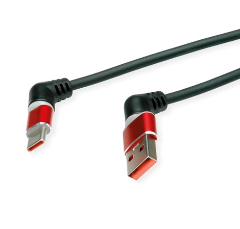 Roline 360° USB 2.0 kabel, C-A, M/M, 60W, okretni konektori, crveno/crni, 1.0m