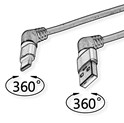 Roline 360° USB 2.0 kabel, C-A, M/M, 60W, okretni konektori, crveno/crni, 1.0m