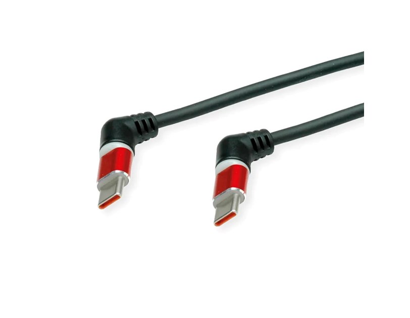 Roline 360° USB 2.0 kabel, C-C, M/M, 60W, okretni konektori, crveno/crni, 1.0m